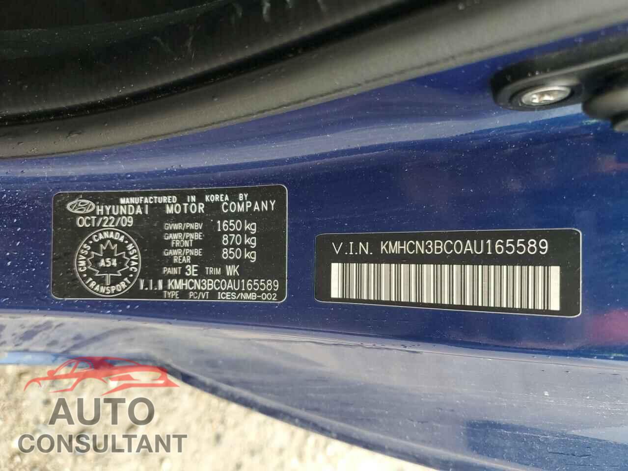 HYUNDAI ACCENT 2010 - KMHCN3BC0AU165589
