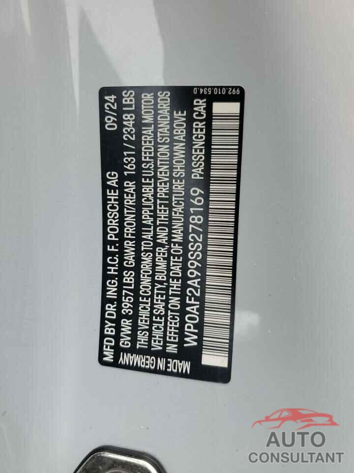 PORSCHE 911 2025 - WP0AF2A99SS278169