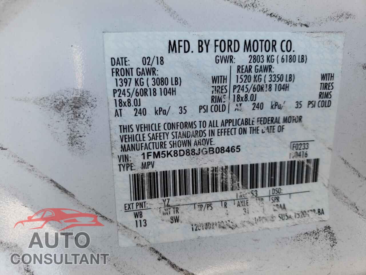 FORD EXPLORER 2018 - 1FM5K8D88JGB08465