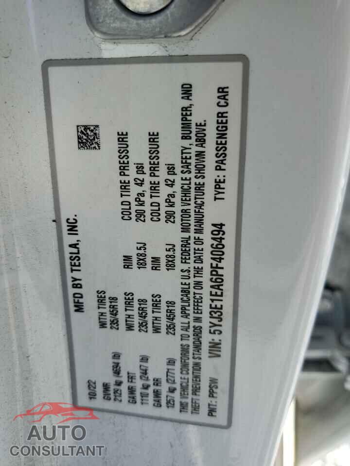 TESLA MODEL 3 2023 - 5YJ3E1EA6PF406494