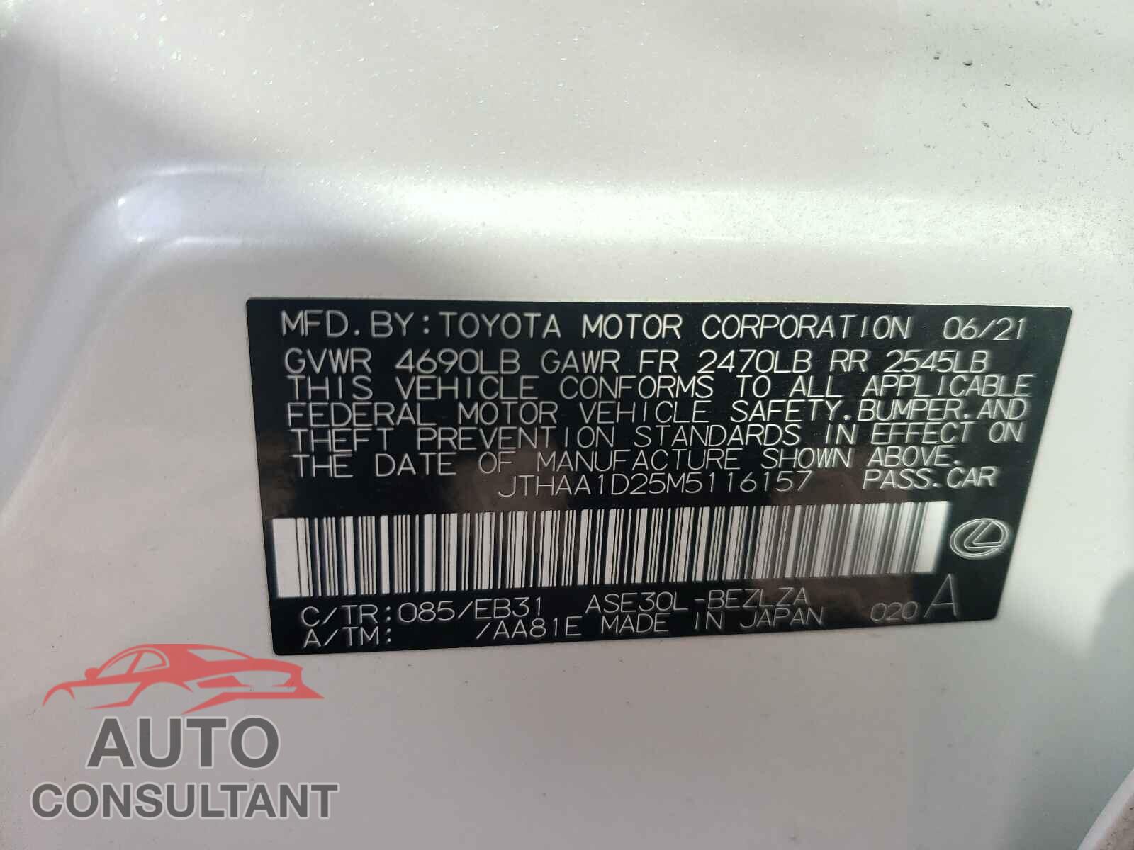 LEXUS IS 2021 - JTHAA1D25M5116157