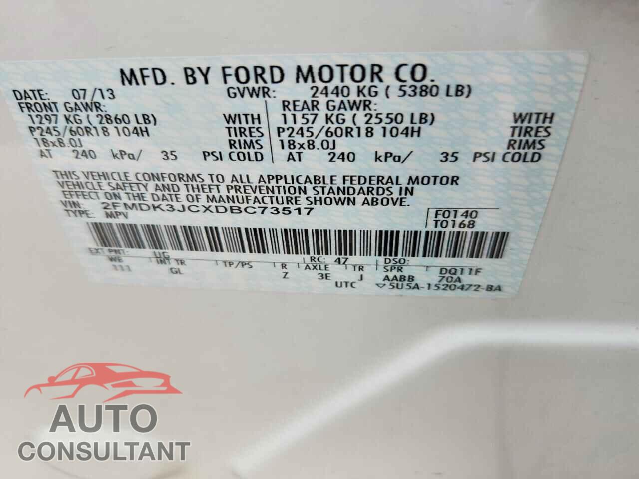 FORD EDGE 2013 - 2FMDK3JCXDBC73517