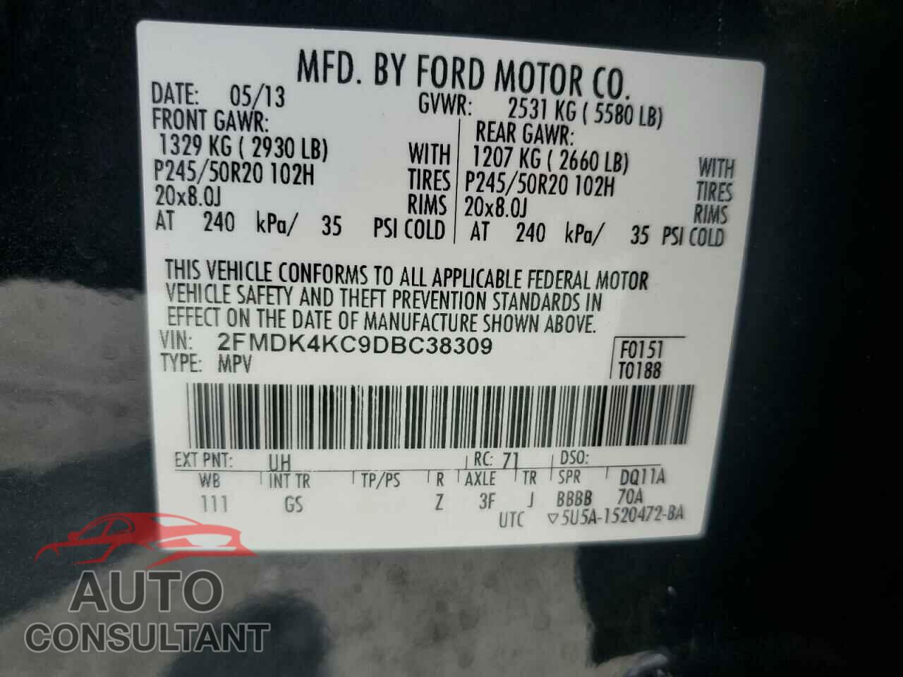FORD EDGE 2013 - 2FMDK4KC9DBC38309