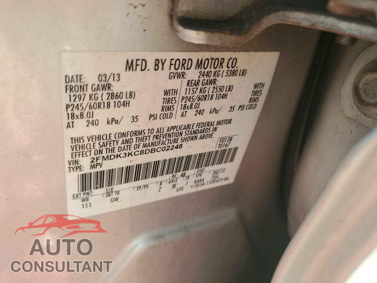 FORD EDGE 2013 - 2FMDK3KC8DBC02248
