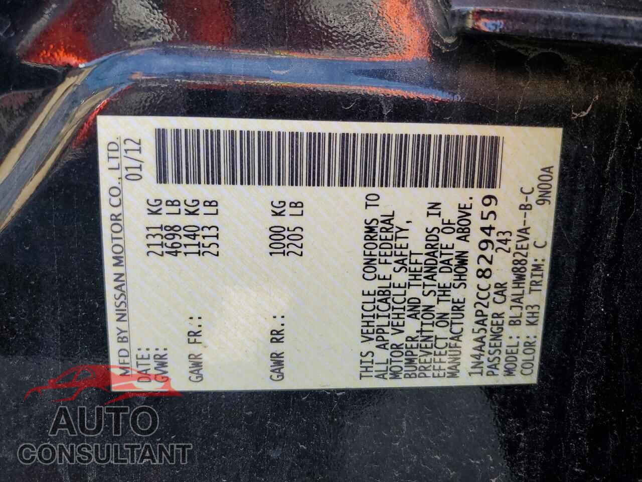 NISSAN MAXIMA 2012 - 1N4AA5AP2CC829459