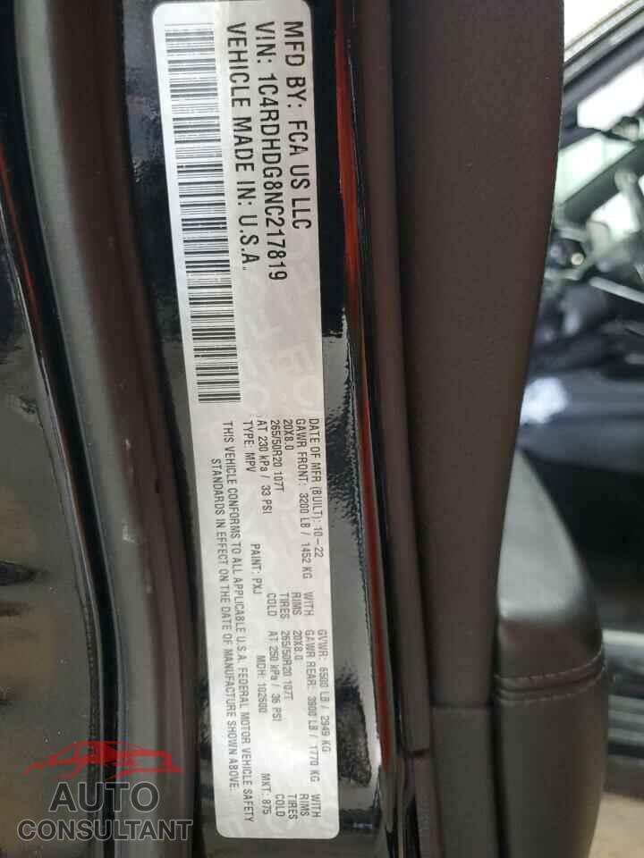 DODGE DURANGO 2022 - 1C4RDHDG8NC217819