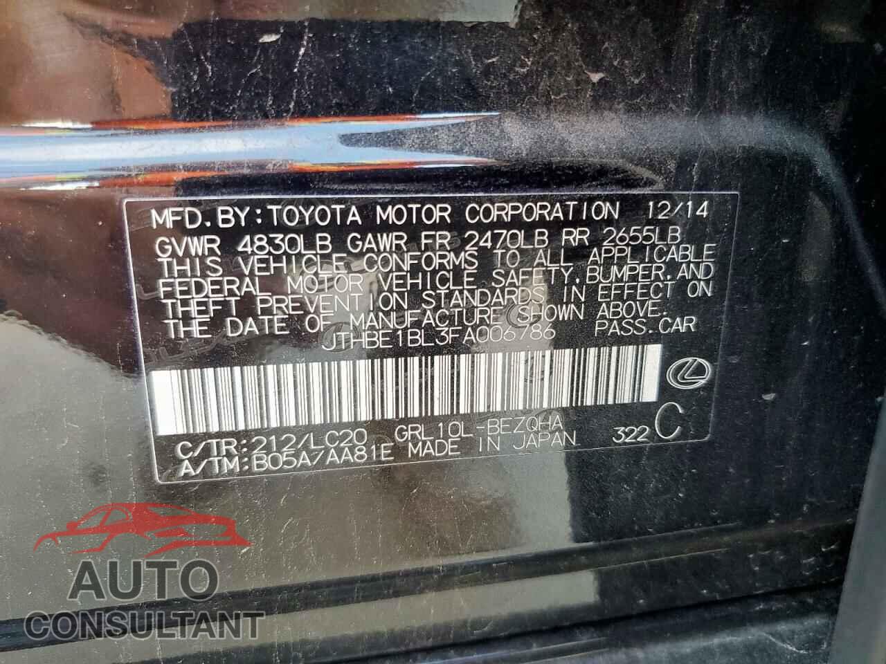 LEXUS GS350 2015 - JTHBE1BL3FA006786