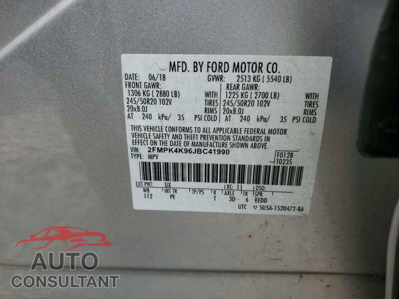 FORD EDGE 2018 - 2FMPK4K96JBC41990