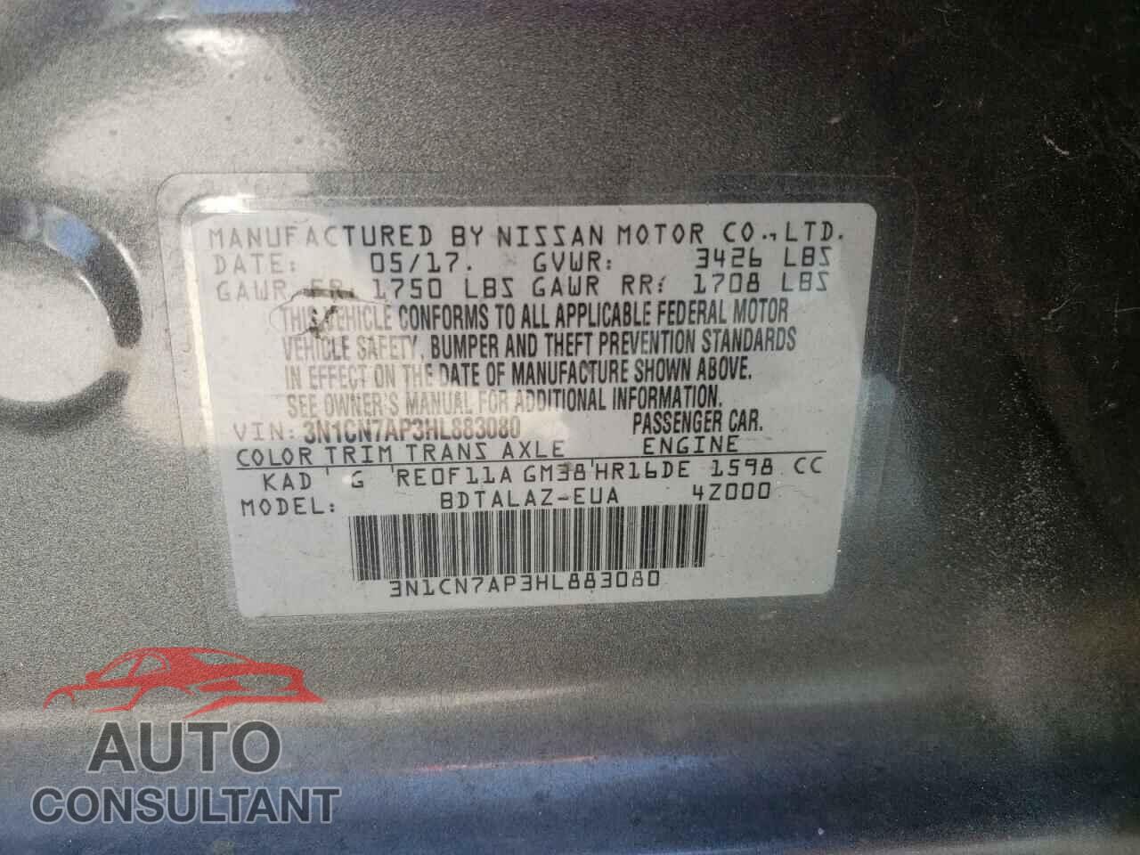 NISSAN VERSA 2017 - 3N1CN7AP3HL883080