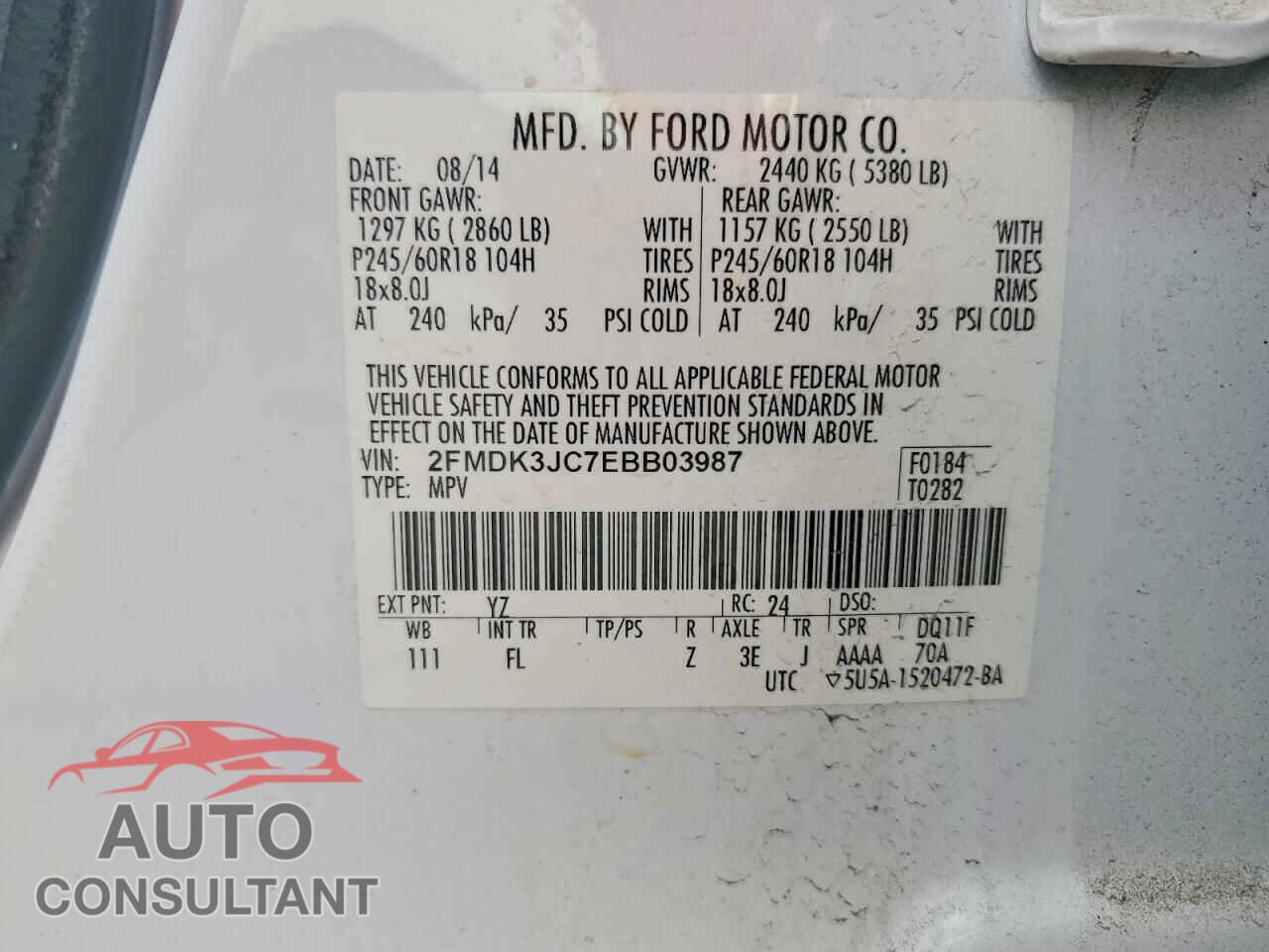 FORD EDGE 2014 - 2FMDK3JC7EBB03987