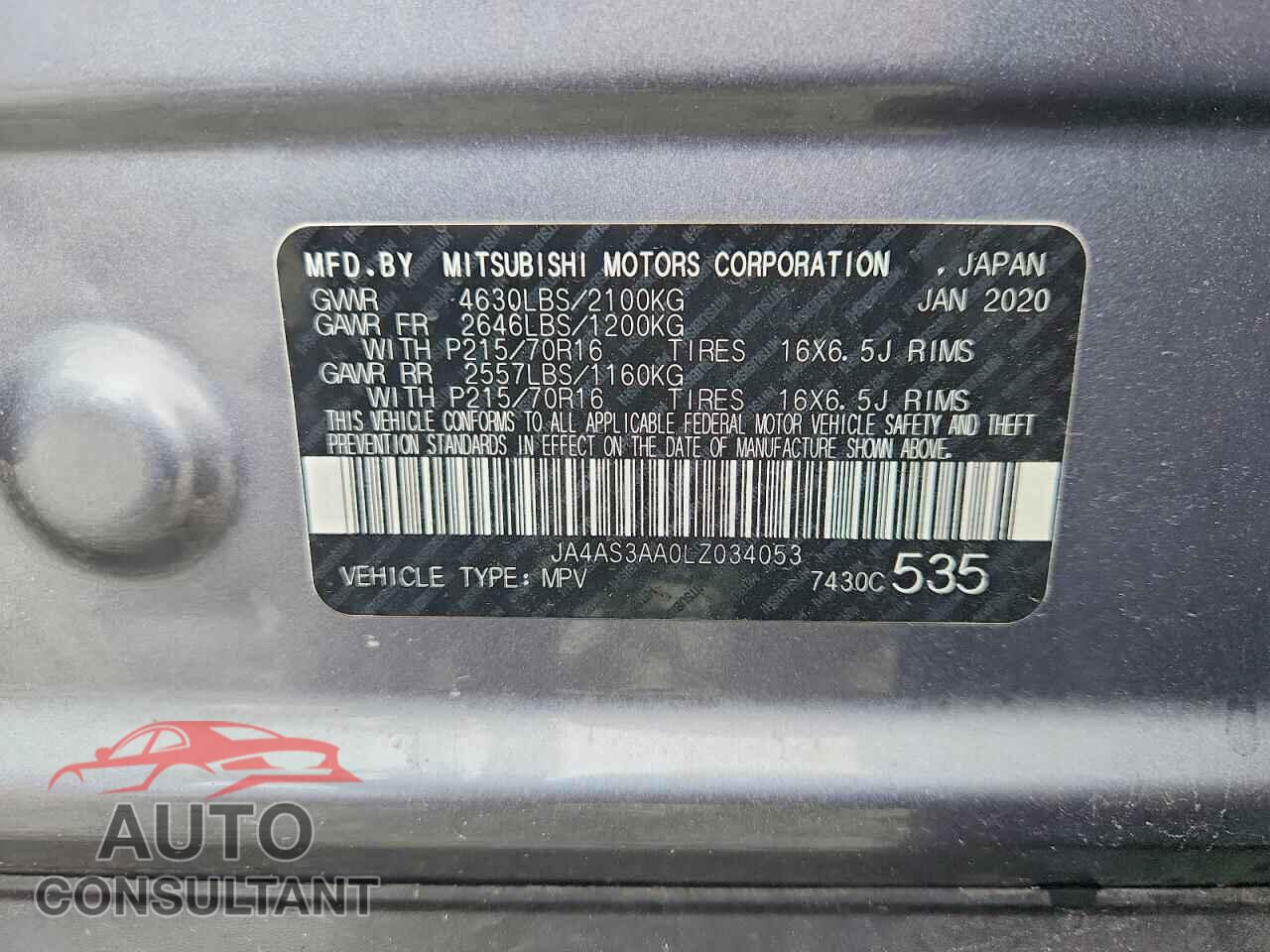 MITSUBISHI ECLIPSE 2020 - JA4AS3AA0LZ034053