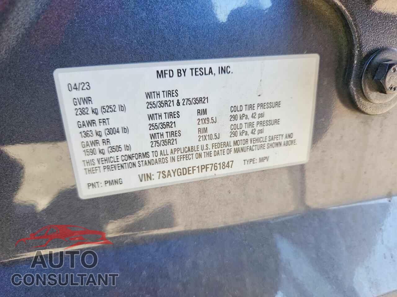 TESLA MODEL Y 2023 - 7SAYGDEF1PF761847