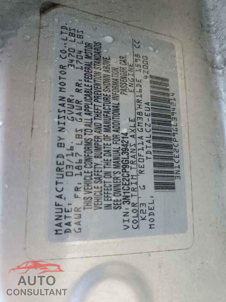 NISSAN VERSA 2016 - 3N1CE2CP9GL394214