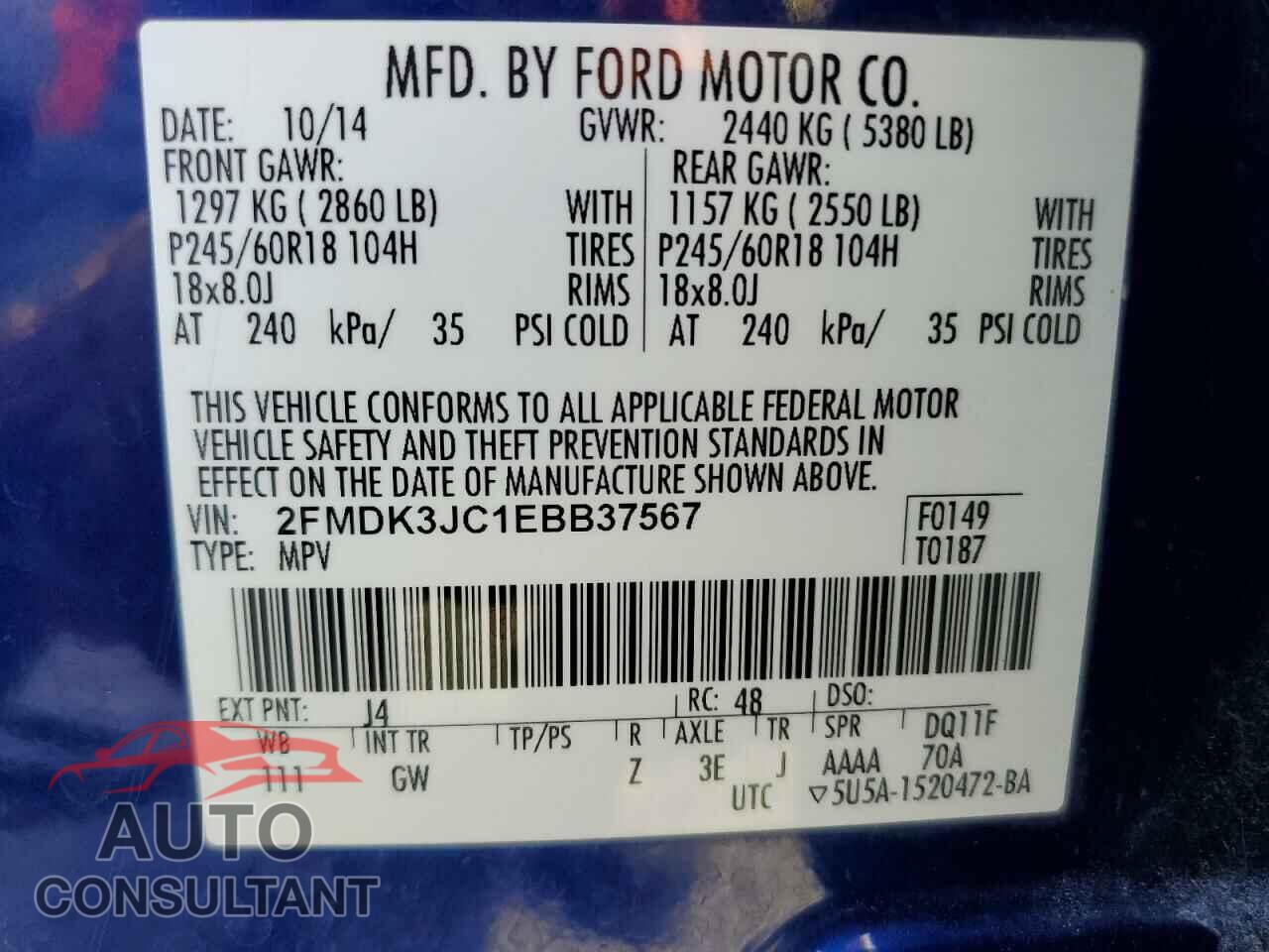 FORD EDGE 2014 - 2FMDK3JC1EBB37567