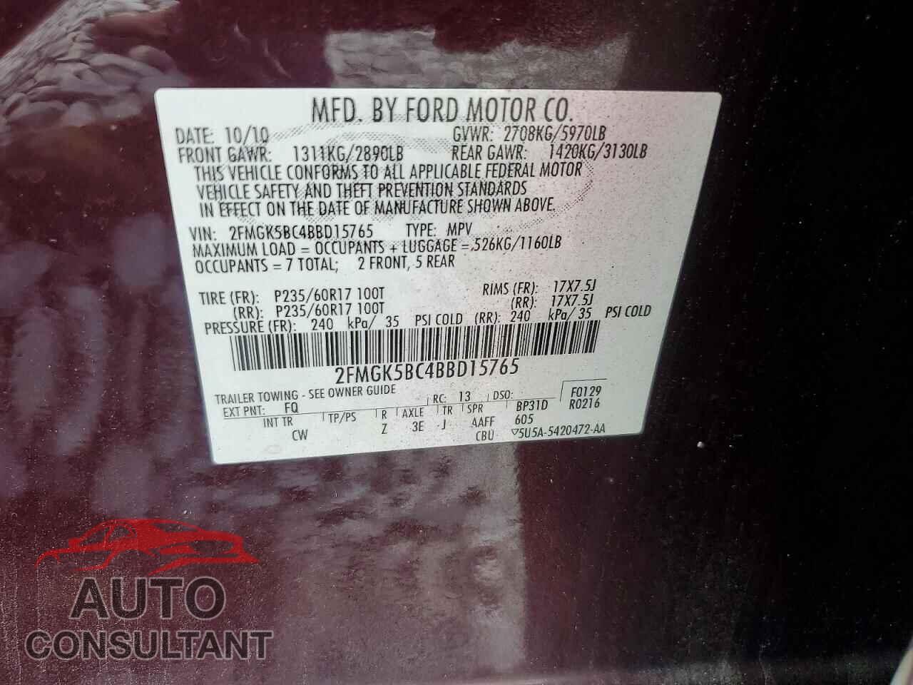 FORD FLEX 2011 - 2FMGK5BC4BBD15765