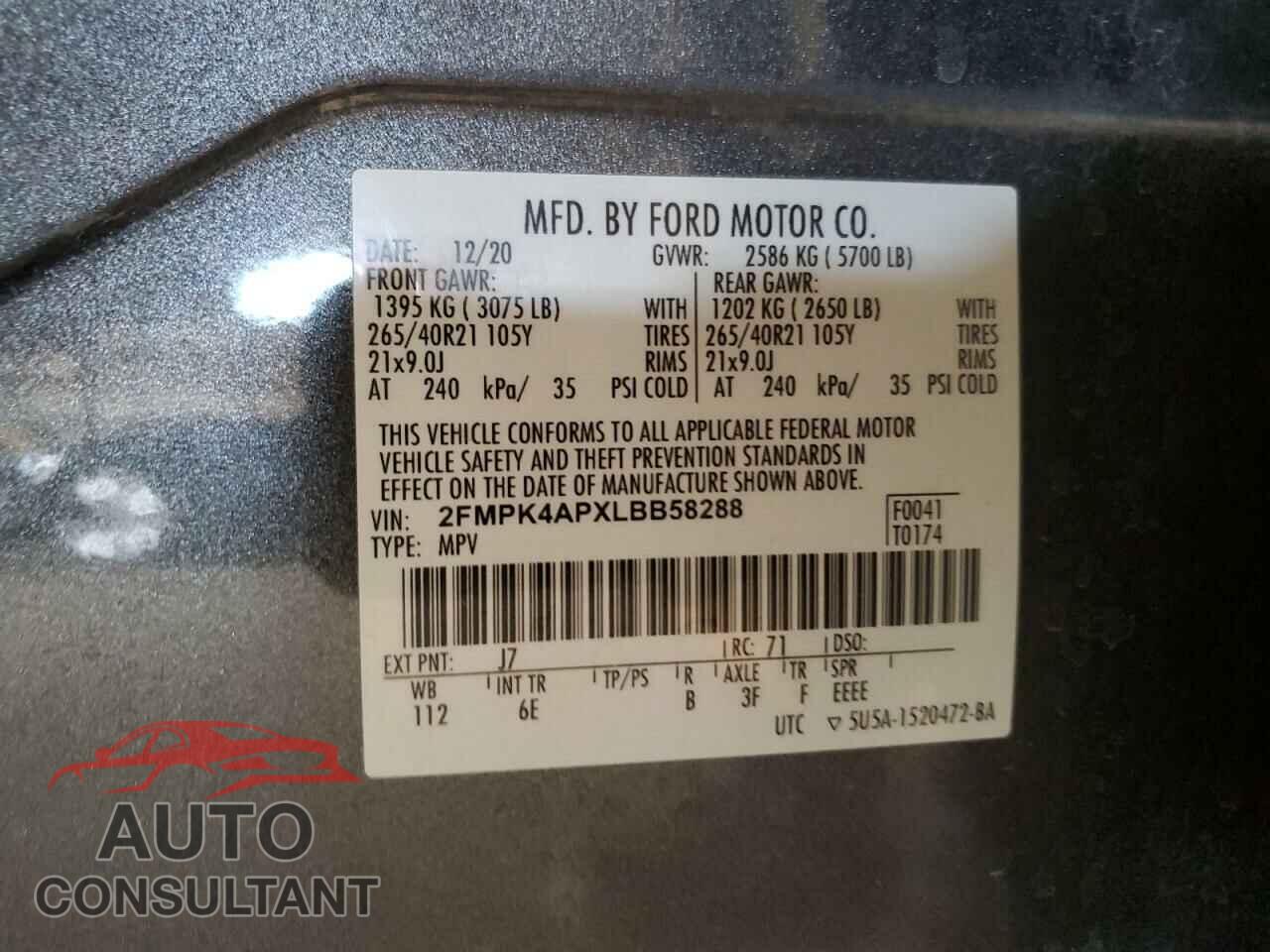 FORD EDGE 2020 - 2FMPK4APXLBB58288