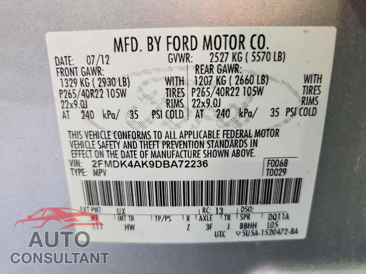 FORD EDGE 2013 - 2FMDK4AK9DBA72236