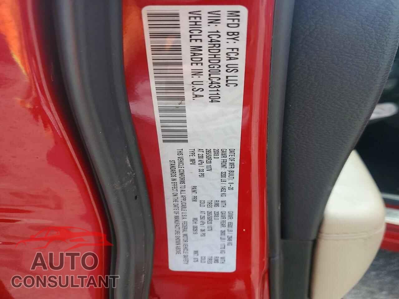 DODGE DURANGO 2020 - 1C4RDHDG0LC431104