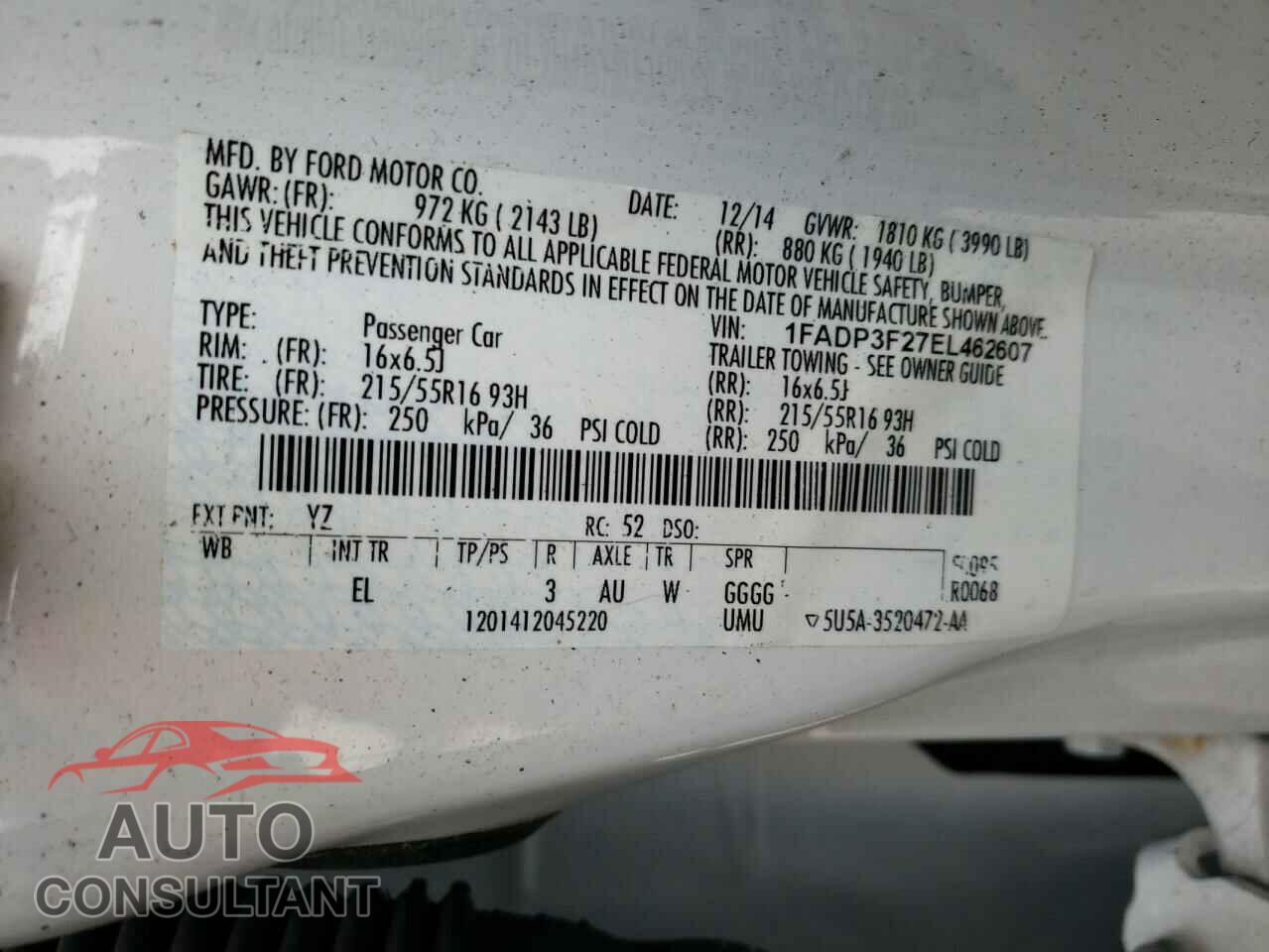 FORD FOCUS 2014 - 1FADP3F27EL462607