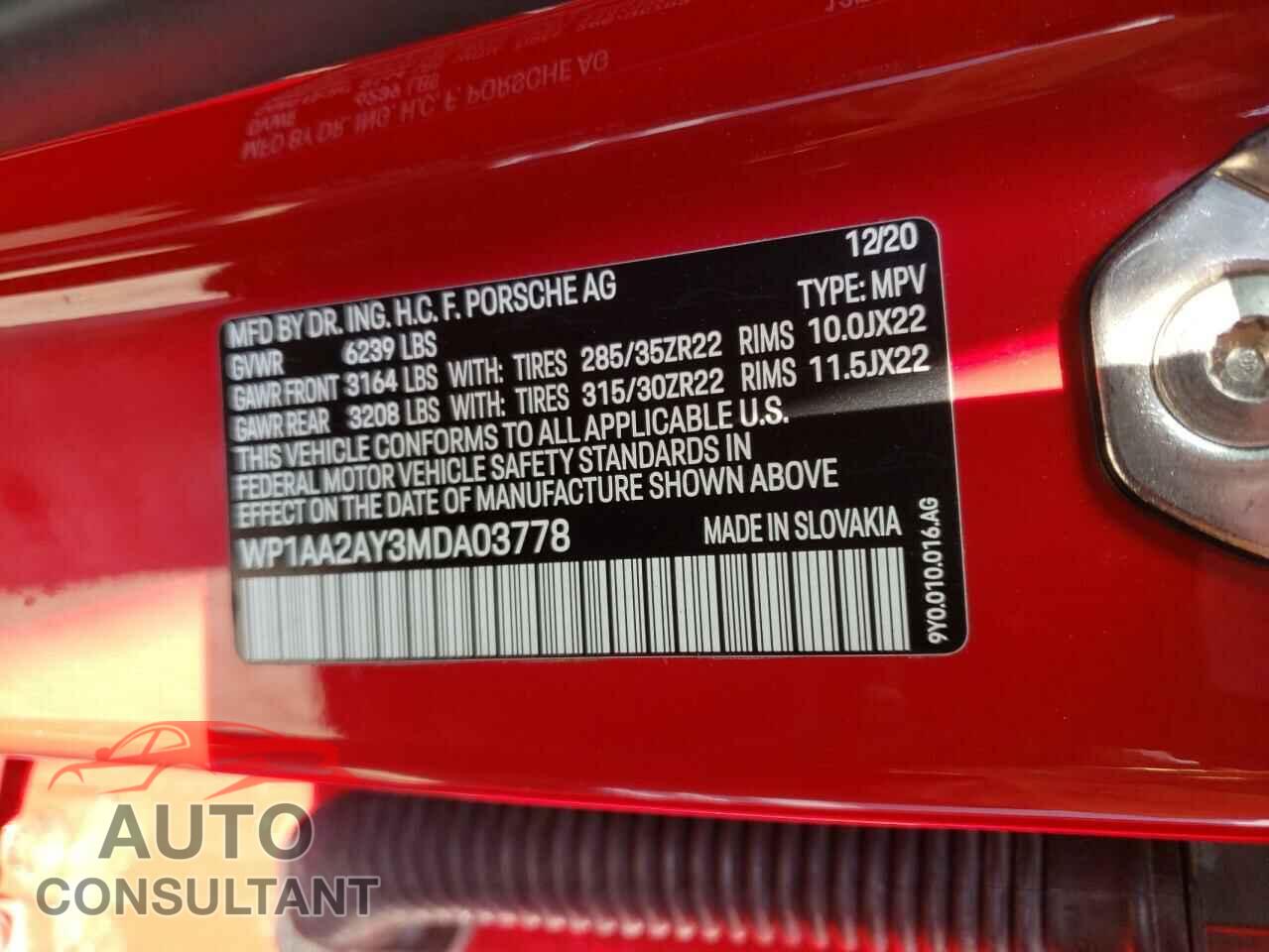 PORSCHE CAYENNE 2021 - WP1AA2AY3MDA03778