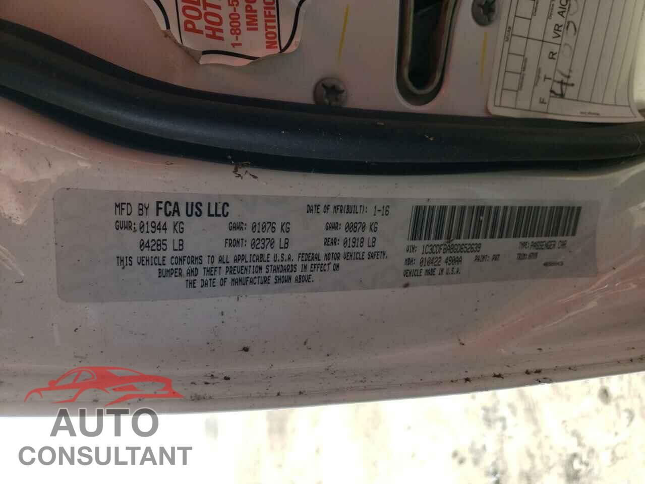 DODGE DART 2016 - 1C3CDFBA8GD652639