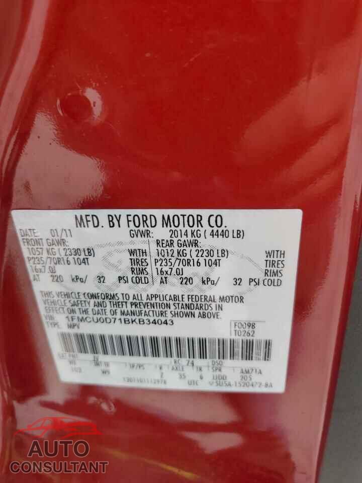 FORD ESCAPE 2011 - 1FMCU0D71BKB34043
