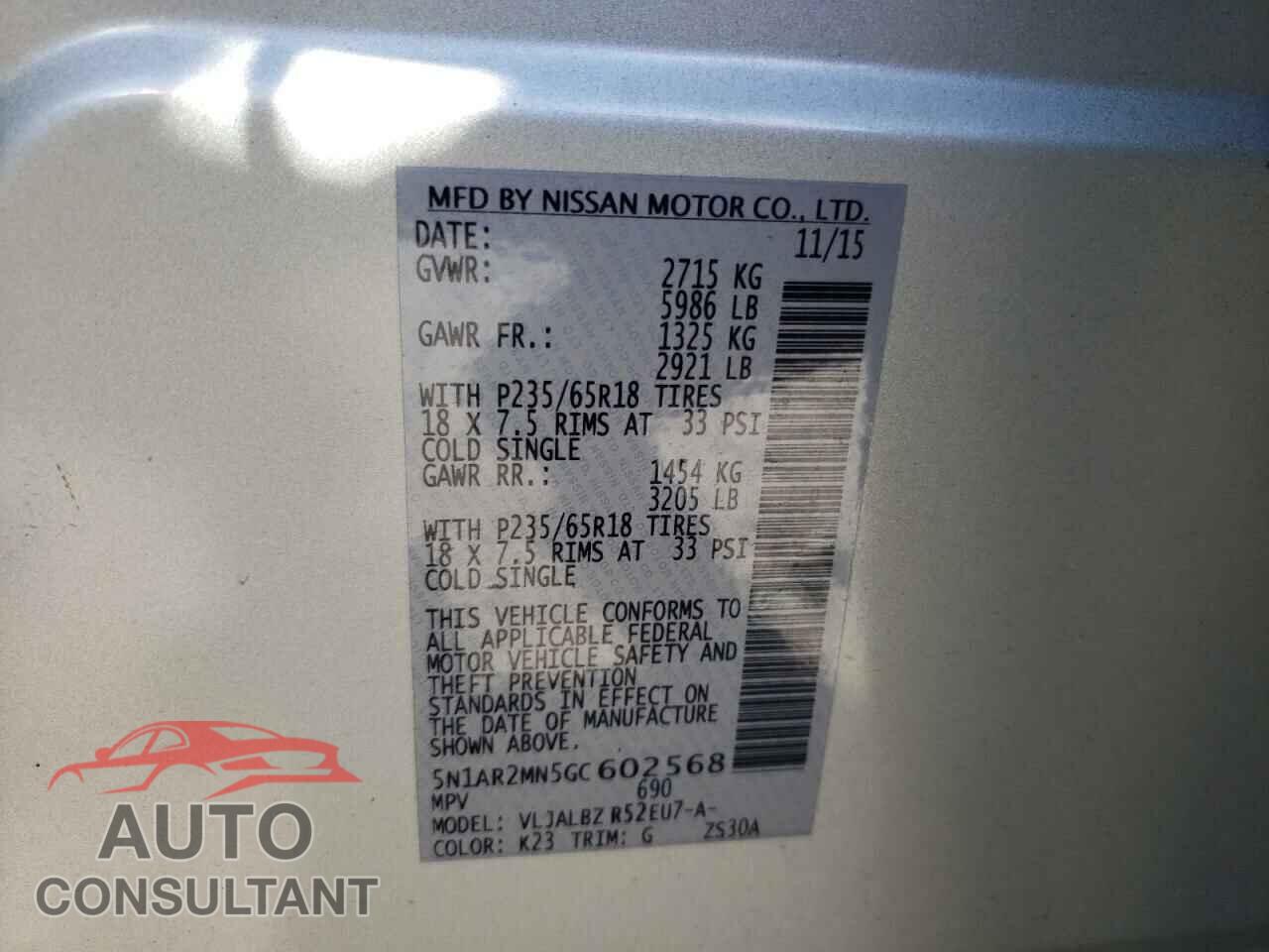 NISSAN PATHFINDER 2016 - 5N1AR2MN5GC602568