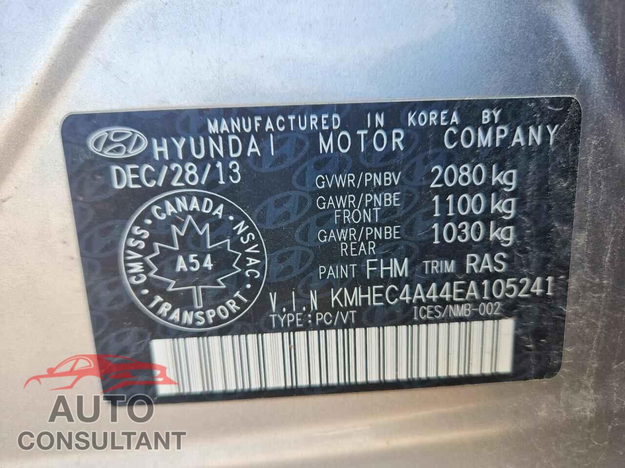 HYUNDAI SONATA 2014 - KMHEC4A44EA105241
