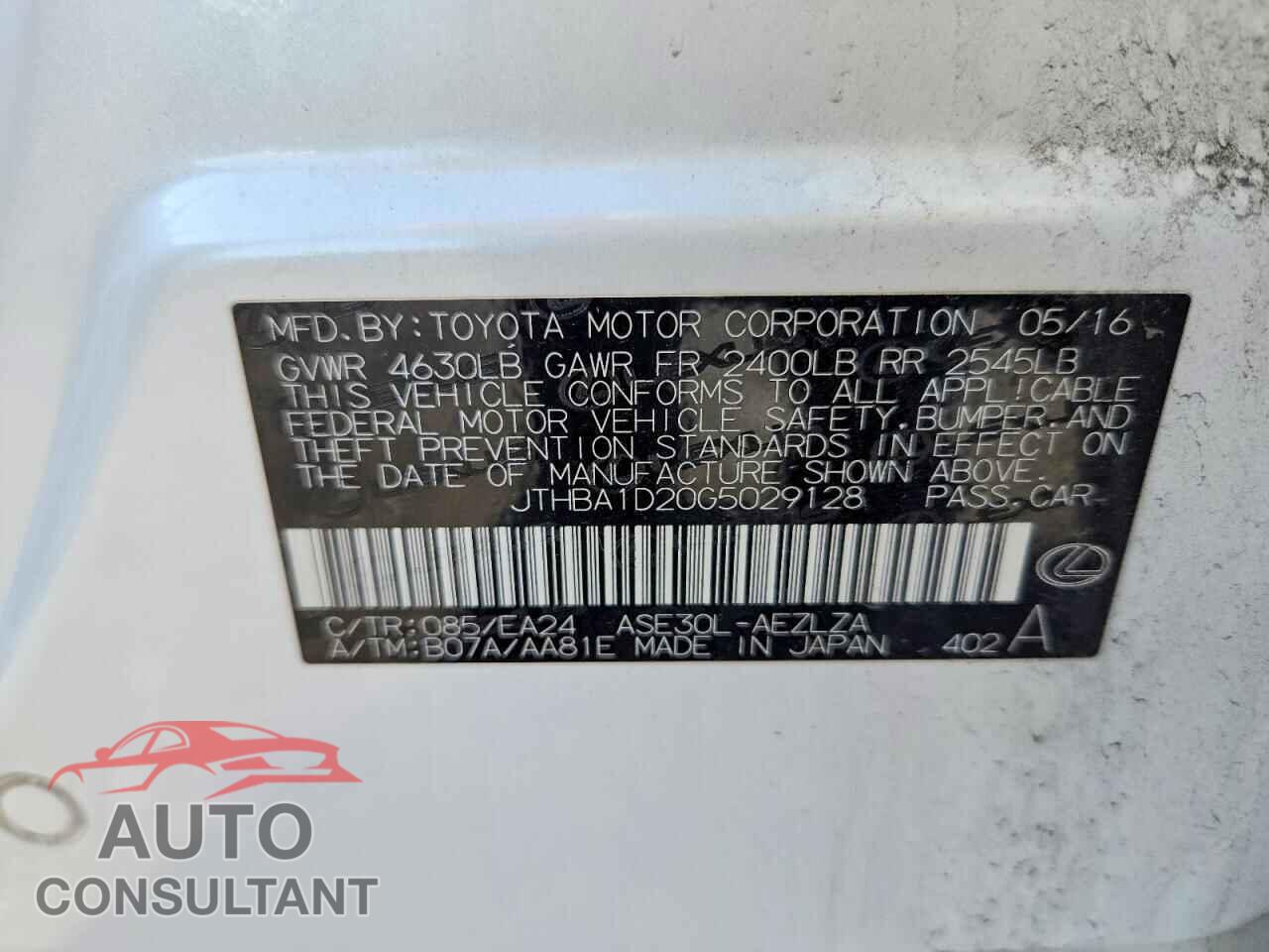 LEXUS IS 2016 - JTHBA1D20G5029128