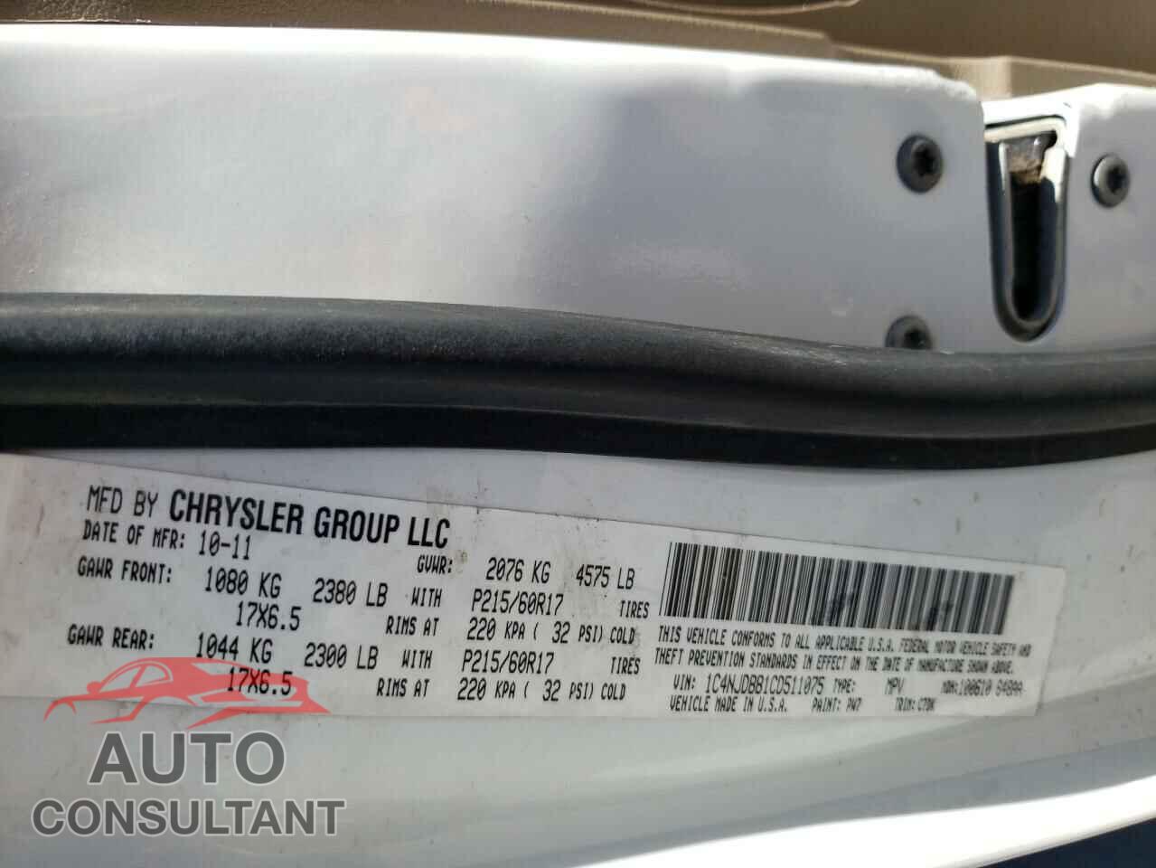JEEP COMPASS 2012 - 1C4NJDBB1CD511075