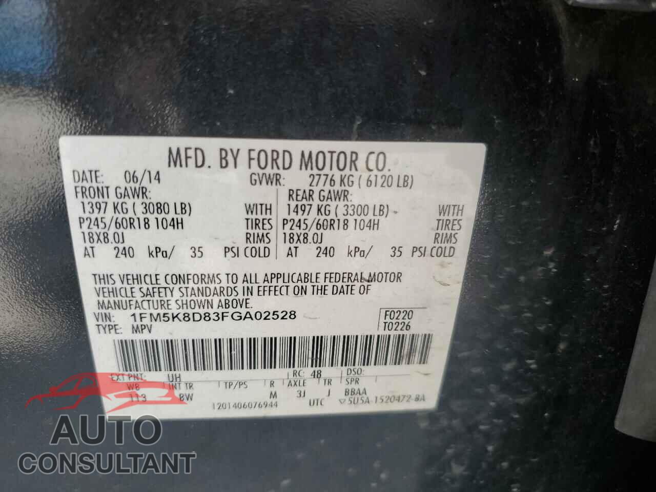 FORD EXPLORER 2015 - 1FM5K8D83FGA02528