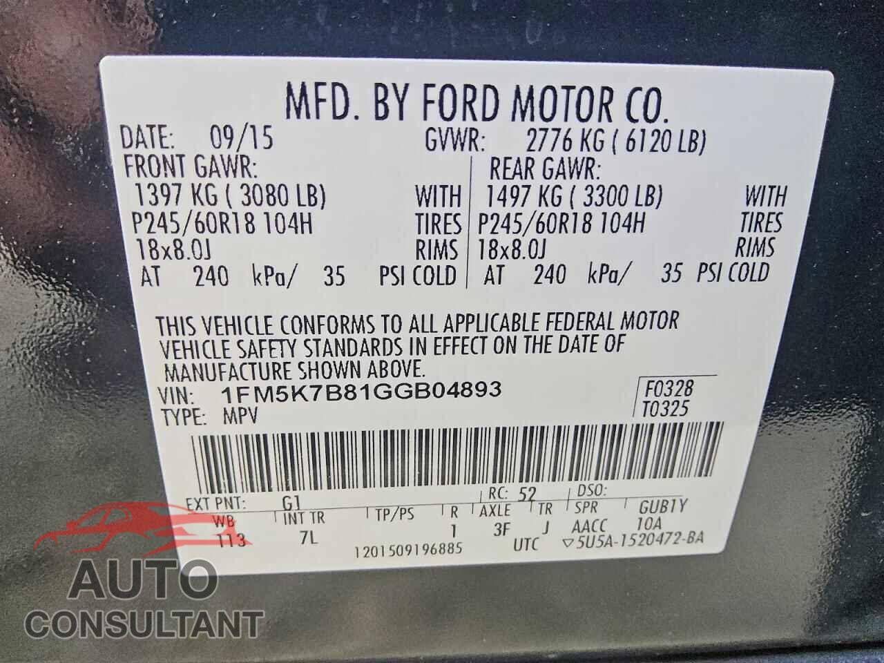 FORD EXPLORER 2016 - 1FM5K7B81GGB04893