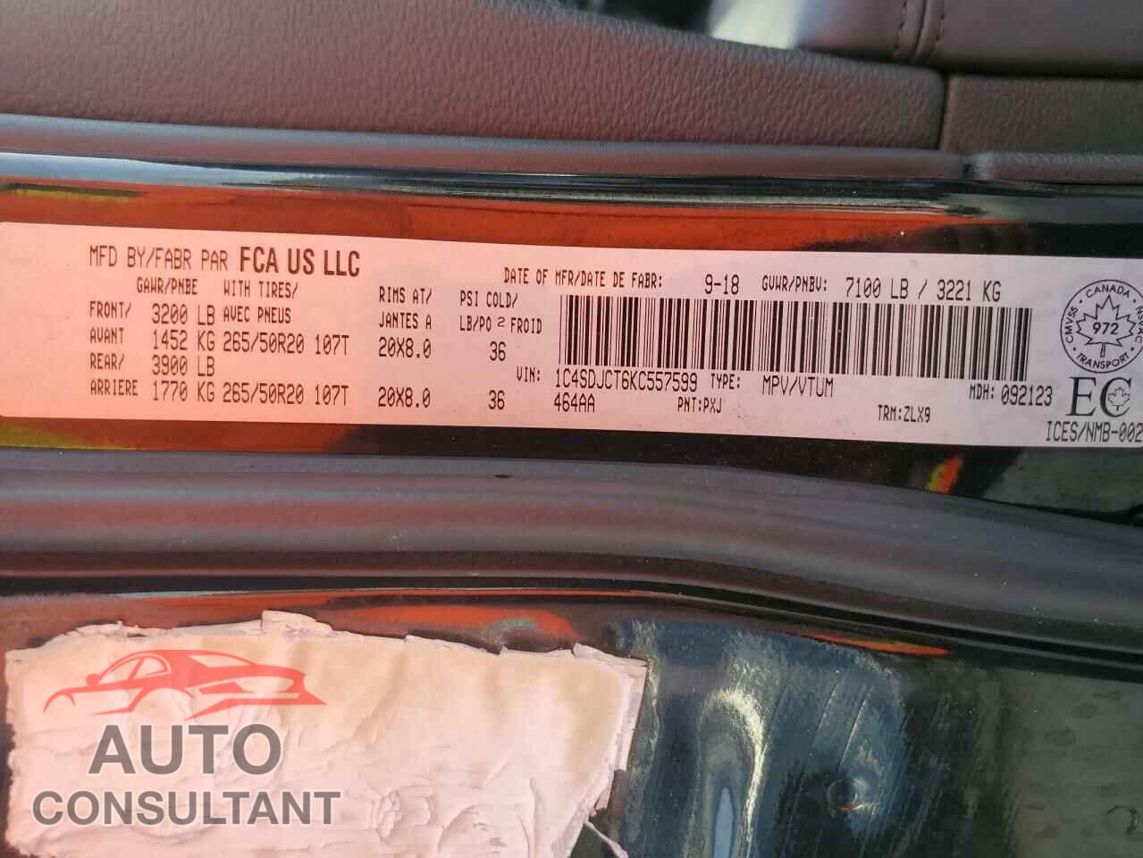 DODGE DURANGO 2019 - 1C4SDJCT6KC557599