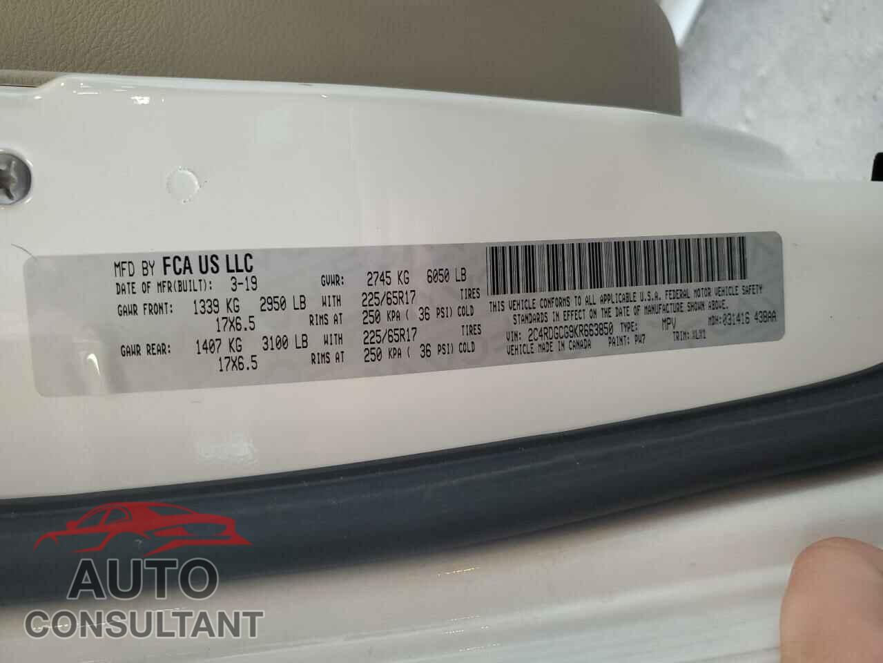 DODGE CARAVAN 2019 - 2C4RDGCG9KR663850