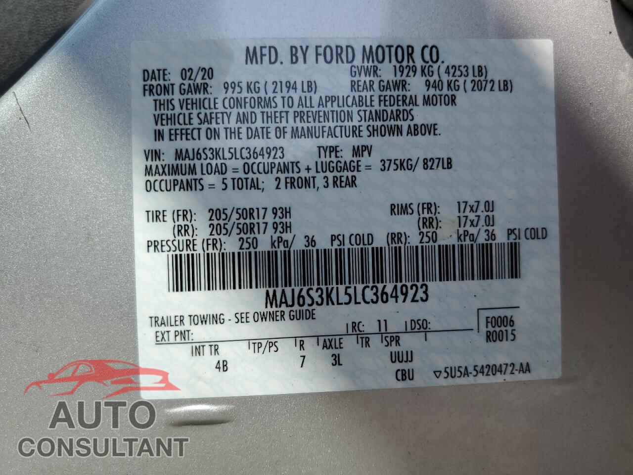 FORD ECOSPORT 2020 - MAJ6S3KL5LC364923