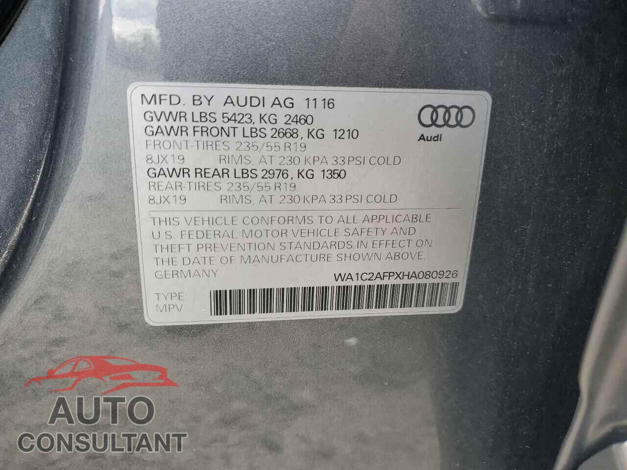 AUDI Q5 2017 - WA1C2AFPXHA080926