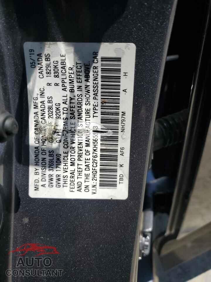 HONDA CIVIC 2019 - 2HGFC2F67KH565533