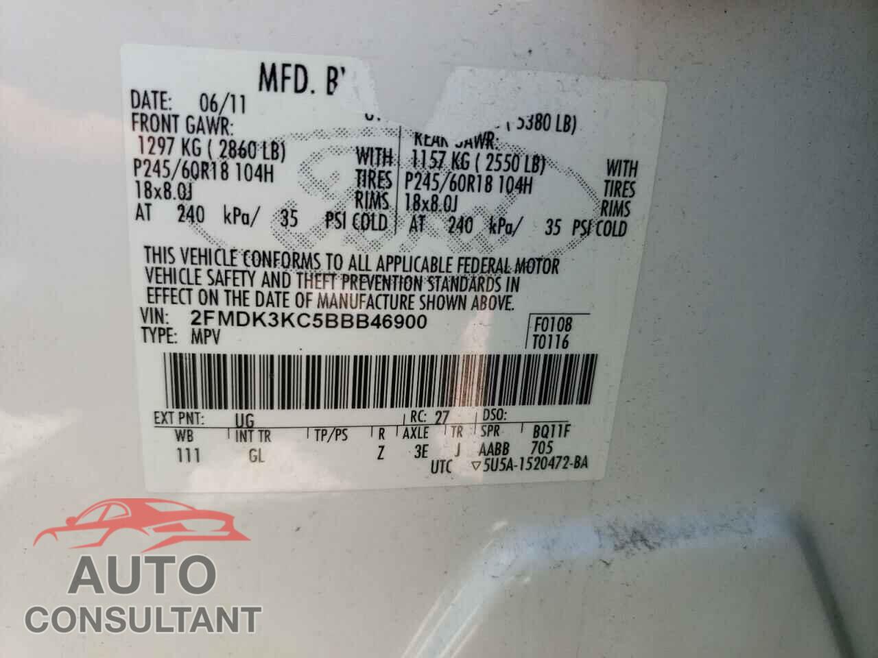 FORD EDGE 2011 - 2FMDK3KC5BBB46900