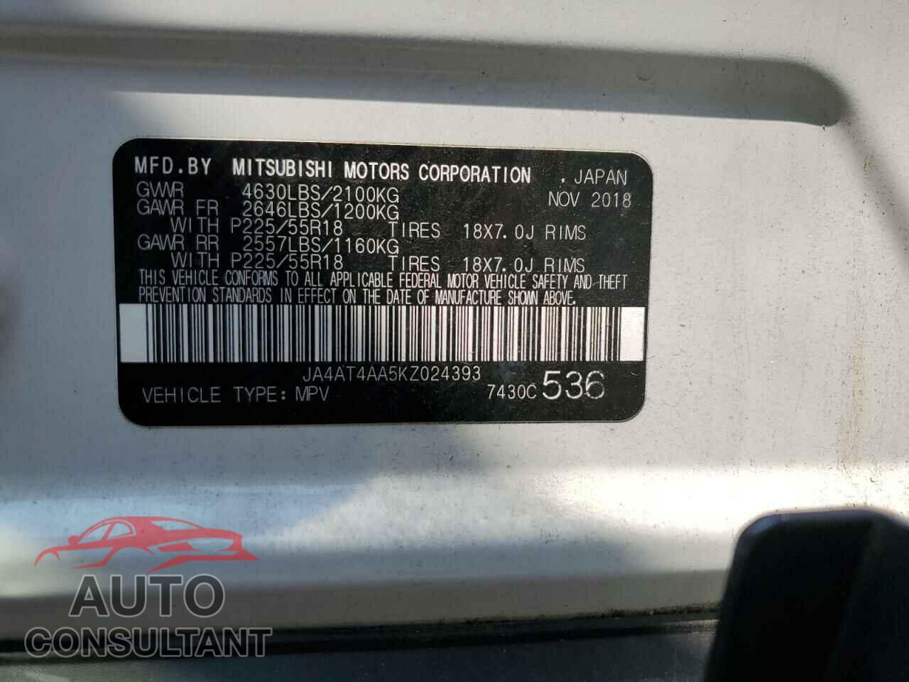 MITSUBISHI ECLIPSE 2019 - JA4AT4AA5KZ024393