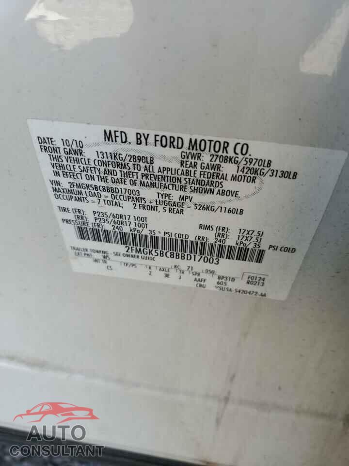 FORD FLEX 2011 - 2FMGK5BC8BBD17003