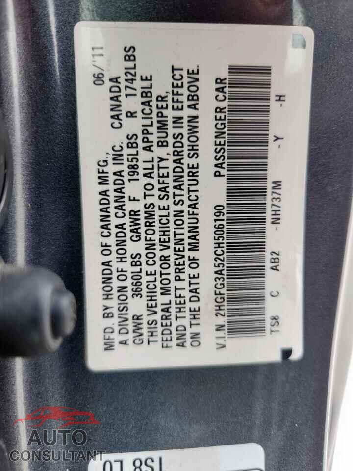 HONDA CIVIC 2012 - 2HGFG3A52CH506190