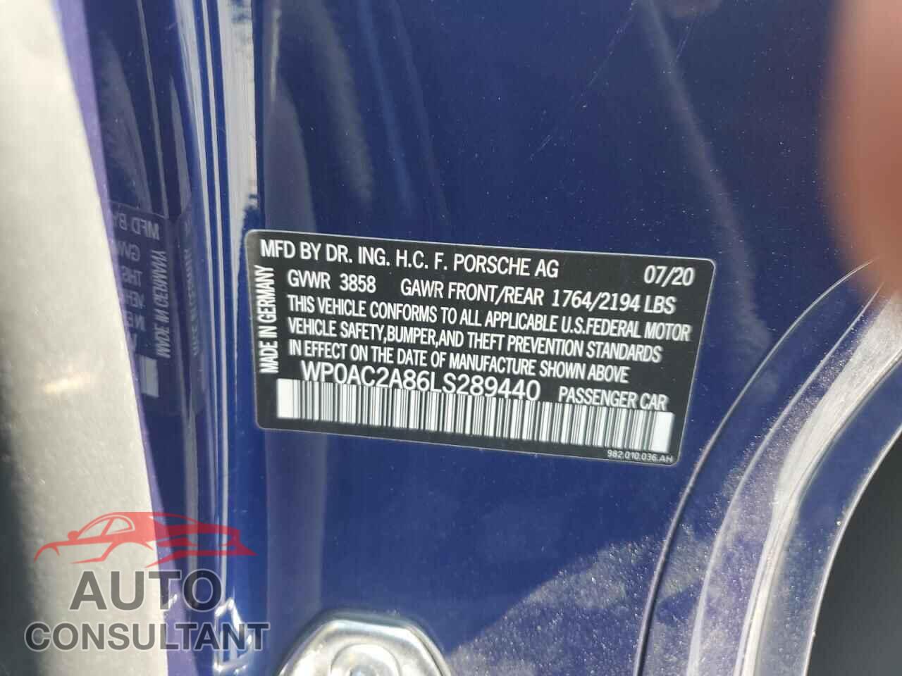 PORSCHE CAYMAN 2020 - WP0AC2A86LS289440