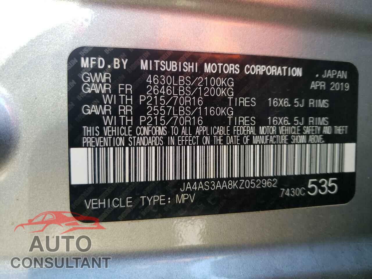MITSUBISHI ECLIPSE 2019 - JA4AS3AA8KZ052962