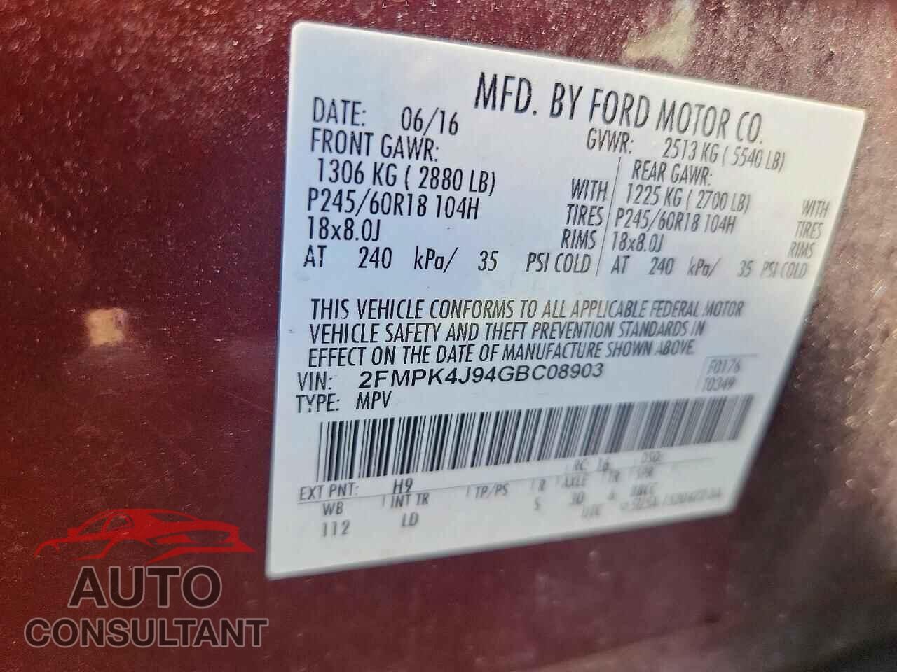 FORD EDGE 2016 - 2FMPK4J94GBC08903