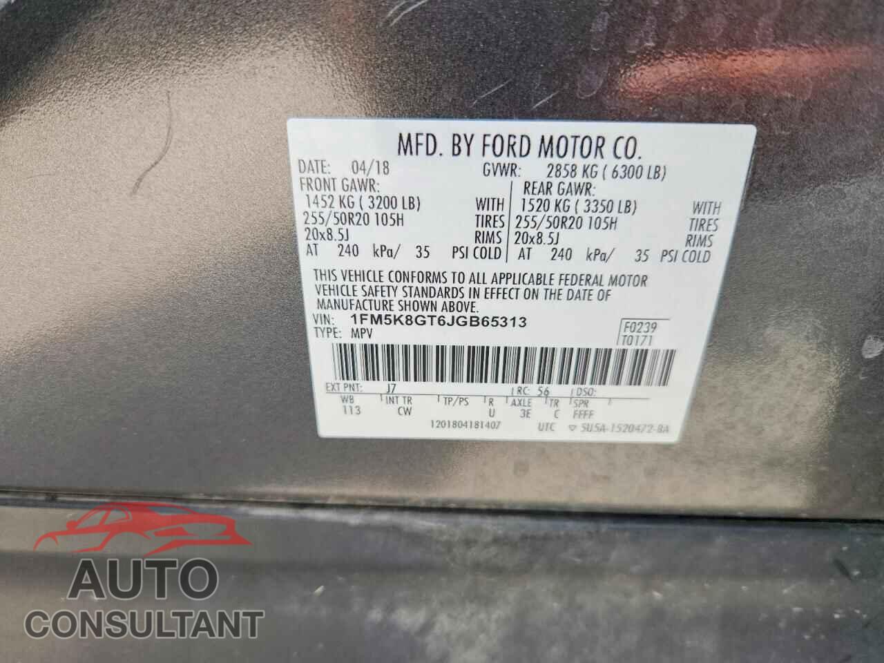 FORD EXPLORER 2018 - 1FM5K8GT6JGB65313