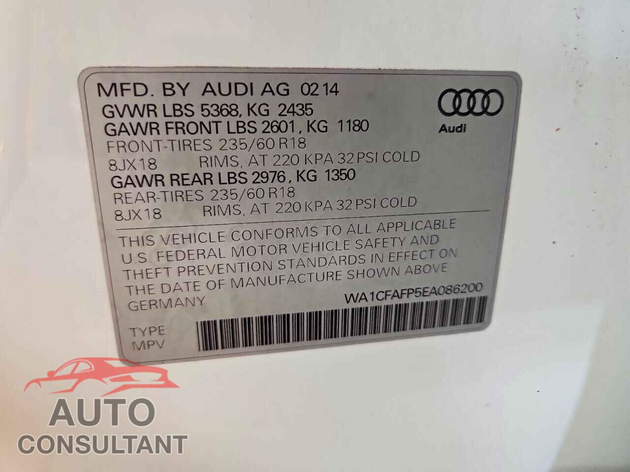 AUDI Q5 2014 - WA1CFAFP5EA086200