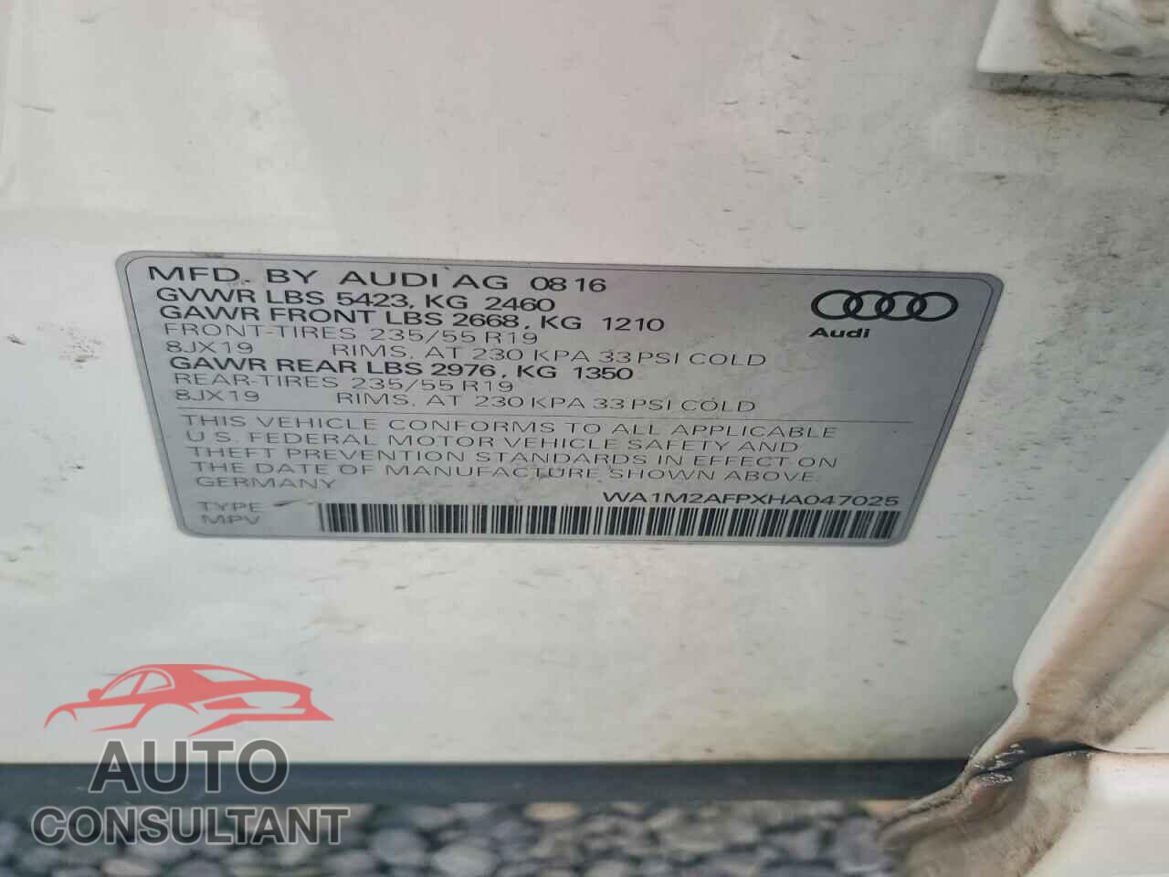 AUDI Q5 2017 - WA1M2AFPXHA047025
