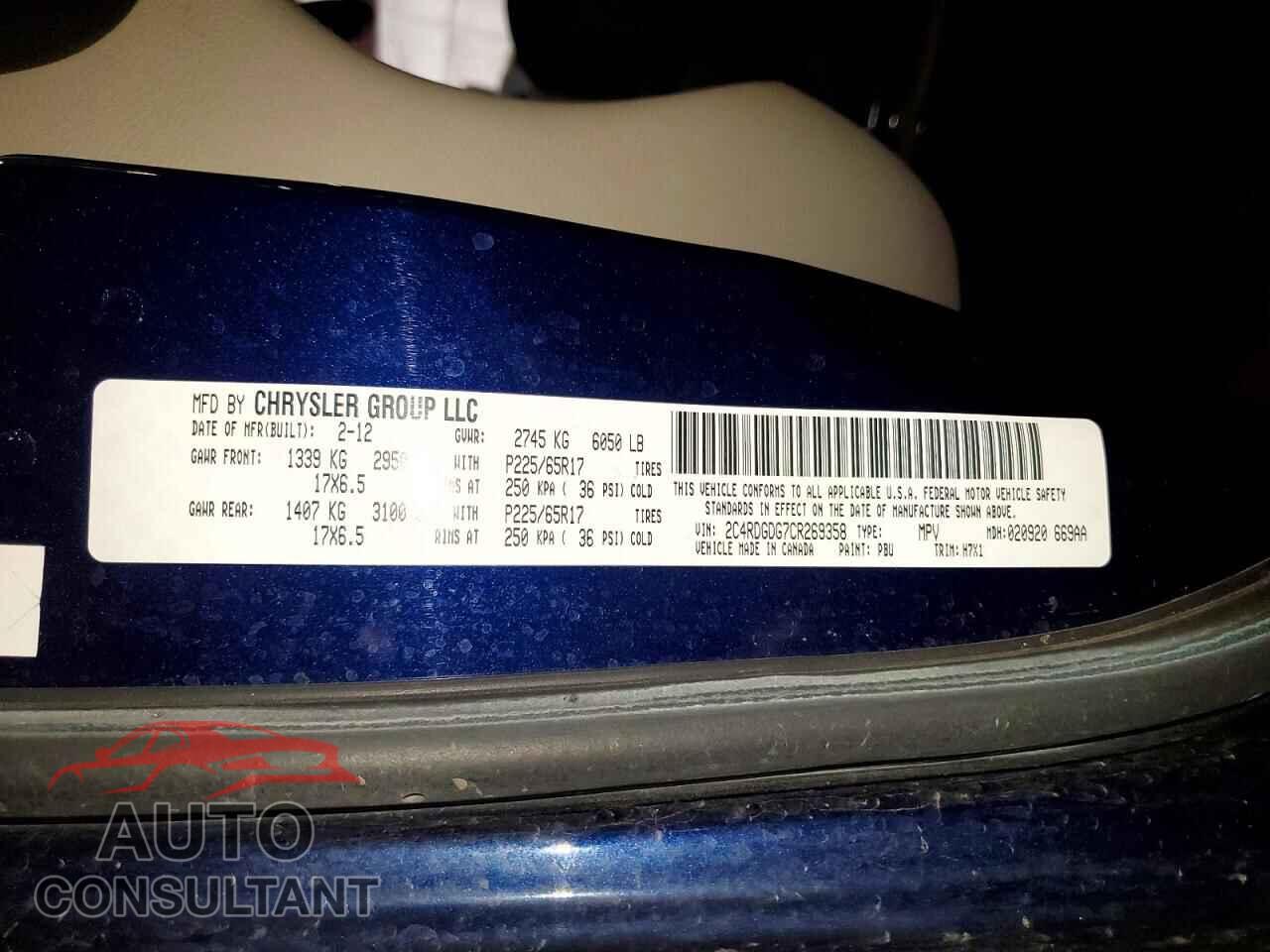DODGE CARAVAN 2012 - 2C4RDGDG7CR269358