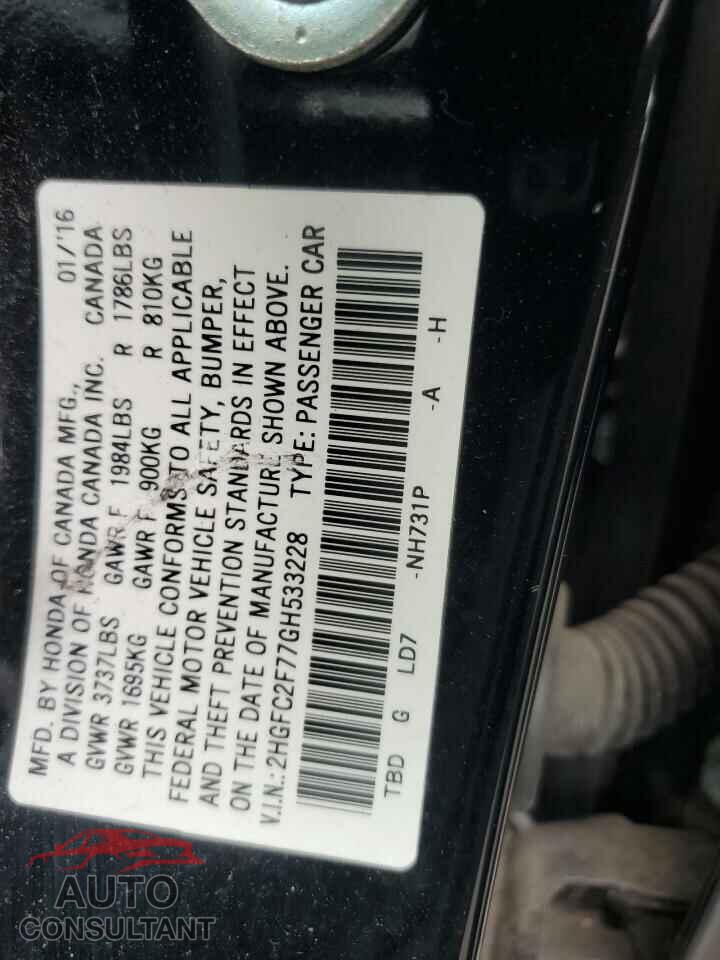 HONDA CIVIC 2016 - 2HGFC2F77GH533228
