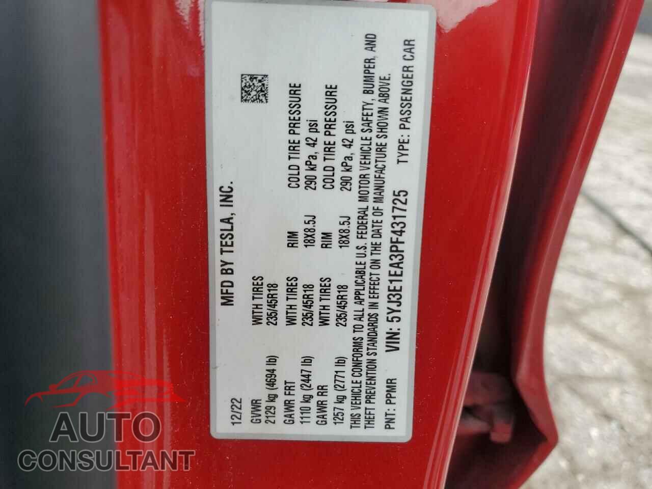 TESLA MODEL 3 2023 - 5YJ3E1EA3PF431725